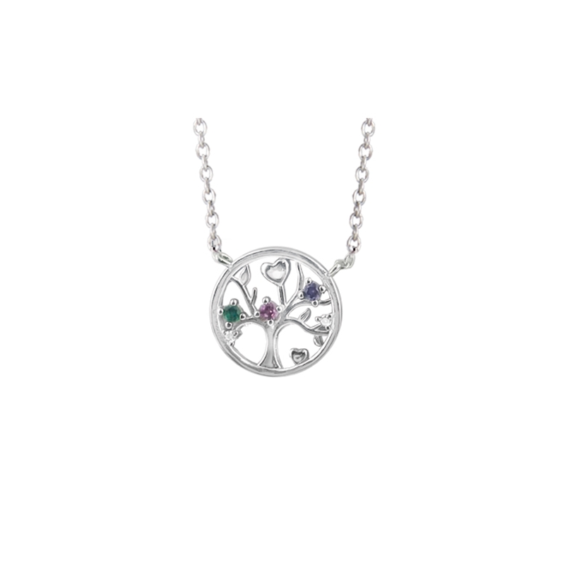 Collier arbre de vie argent et oxyde de zirconium teint&eacute;