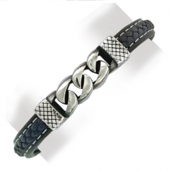 Bracelet acier et cuir noir