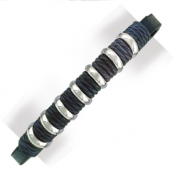 Bracelet acier et cuir noir