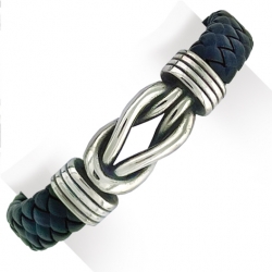 Bracelet acier et cuir noir