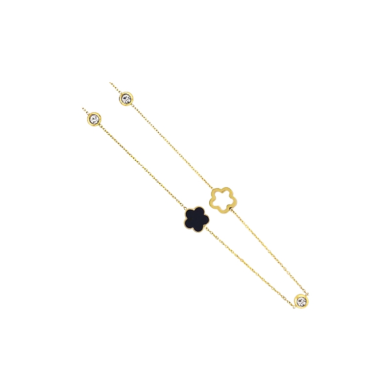 Sautoir en acier dor&eacute; et &eacute;mail imitation onyx et nacre