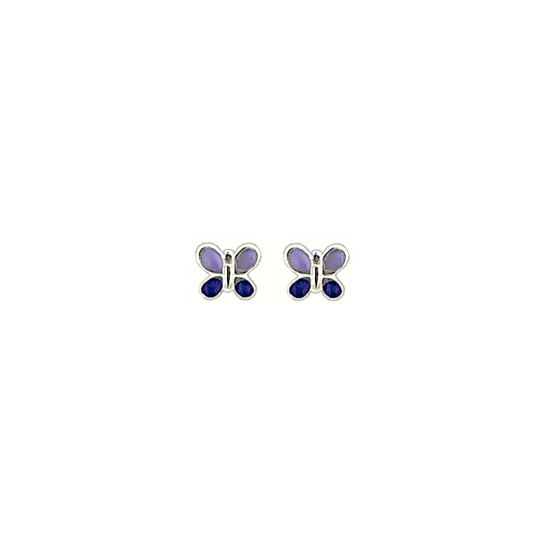 Boucle d'oreilles papillon argent et &eacute;mail de couleur