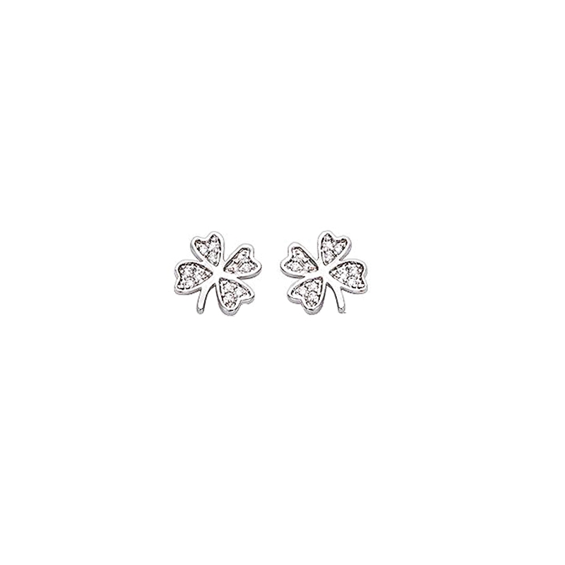 Boucle d'oreilles tr&egrave;fle argent et oxyde de zirconium