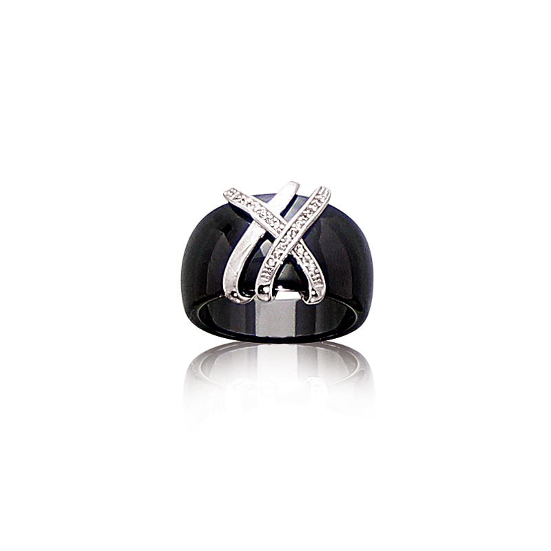 Bague argent oxyde et céramique  noire T52 à 60 de 2 en 2 