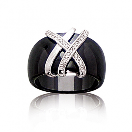 Bague argent oxyde et céramique  noire T52 à 60 de 2 en 2 