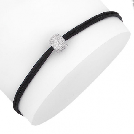 Bracelet reglable cordon synthetique Argent,oxyde blanc boule