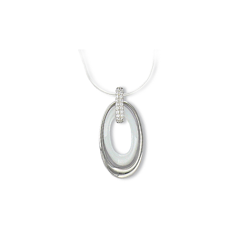 Pendentif argent oxyde et céramique blanche 