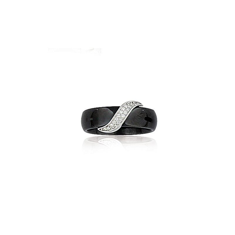 Bague argent oxyde et céramique  noire T52 à 60 de 2 en 2 