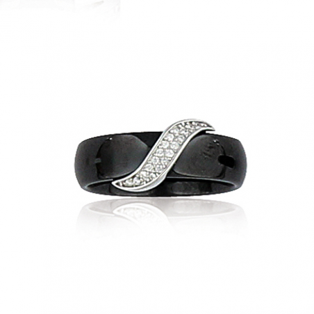 Bague argent oxyde et céramique  noire T52 à 60 de 2 en 2 